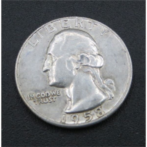 1958 USA Silver 25 Cent Coin