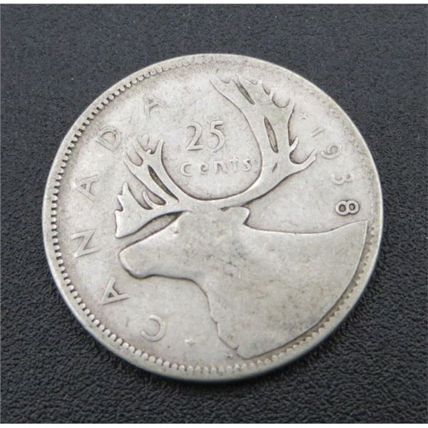 1938 Canadian Silver 25 Cent Coin