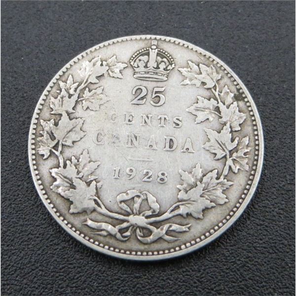 1928 Canadian 25 Cent Silver Coin
