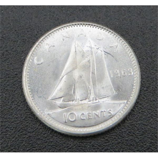 1963 Canadian Silver 10 Cent Coin