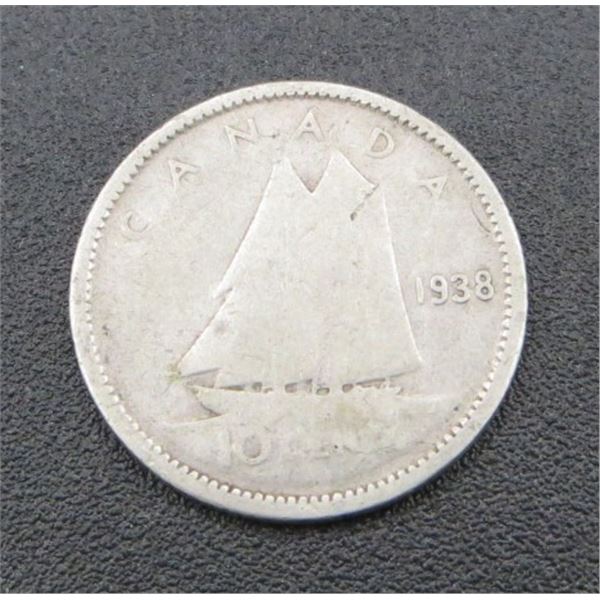 1938 Canadian Silver 10 Cent Coin