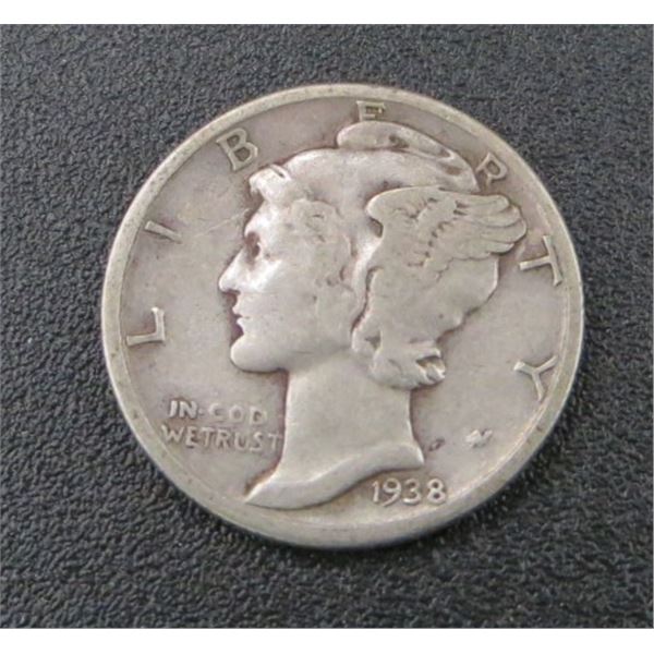 1938 USA Silver Mercury 10 Cent Coin