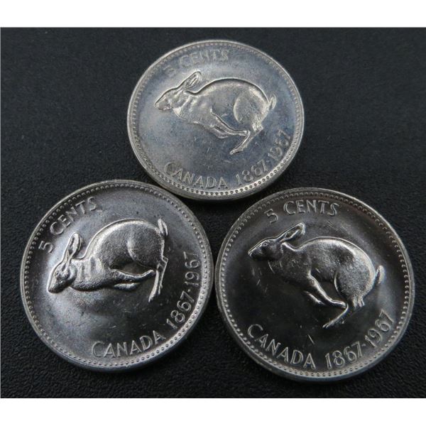 3x Canadian Nickels 1967