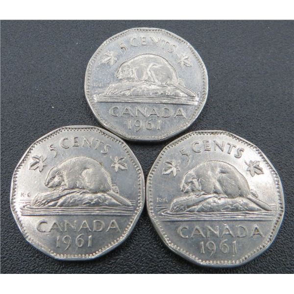 3x Canadian Nickels 1961