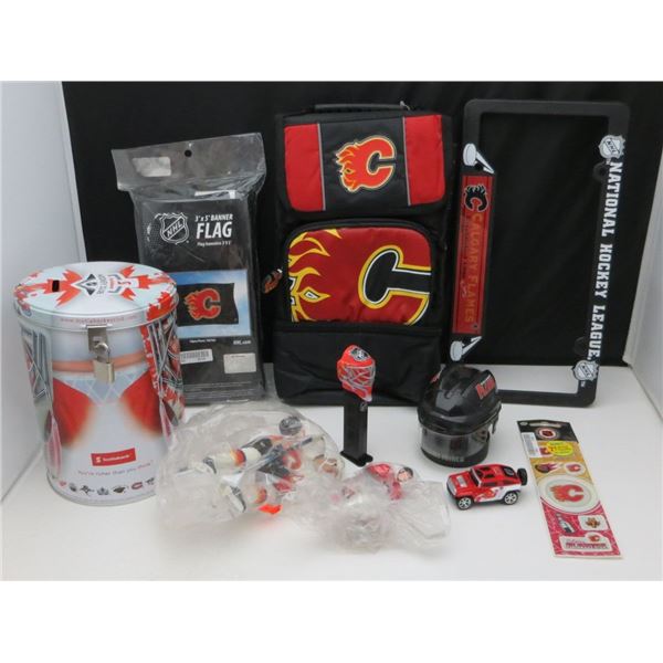 Calgary Flames Collectors Lot Lunch Bag, Piggy Bank, 3' x 5' Flag & More