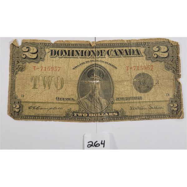 1923 DOMINION OF CANADA $2 BANKNOTE