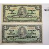 LOT OF 2 - 1937 CDN $1 BANKNOTES