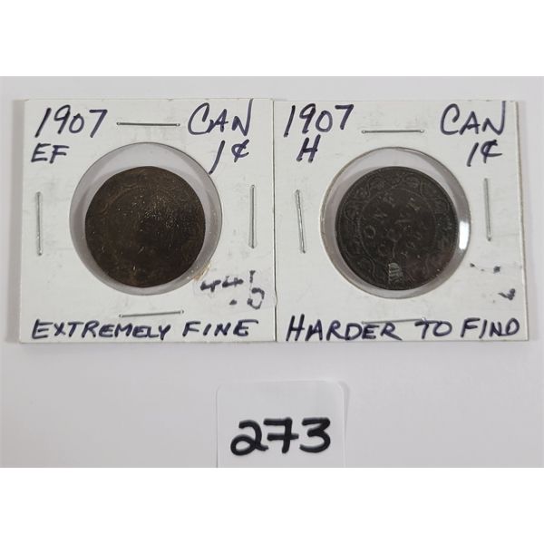 LOT OF 2 - 1907 CDN LARGE PENNIES