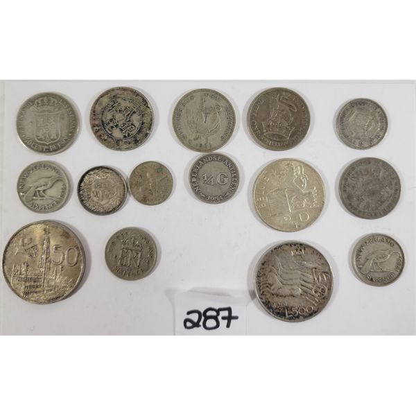 LOT OF 15 - WORLD COINS - INCL SPANISH SILVER & 1867 40 CENT PC