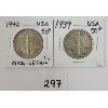 Image 1 : LOT OF 2 - 1939 & 1942 US 50 CENT PCS