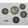 Image 1 : LOT OF 5 - WORLD SILVER COINS - INCL 1886 MEXICO 50 CENTAVOS, 1821 GUATEMALA 2 REALES, ETC. 