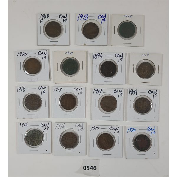 LOT OF 15 - CDN LARGE PENNIES - VARIOUS YEARS BEGINNING WITH 1896