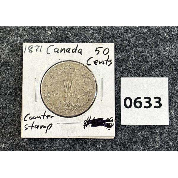 1871 CDN 50 CENT COUNTER STAMP SILVER COIN 