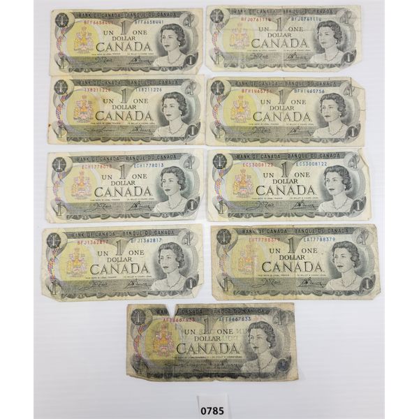 LOT OF 9 - 1973 CDN $1 BANKNOTES