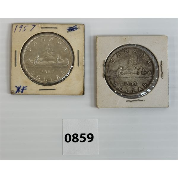 LOT OF 2 - 1957 CDN VOYAGEUR SILVER DOLLAR COINS 