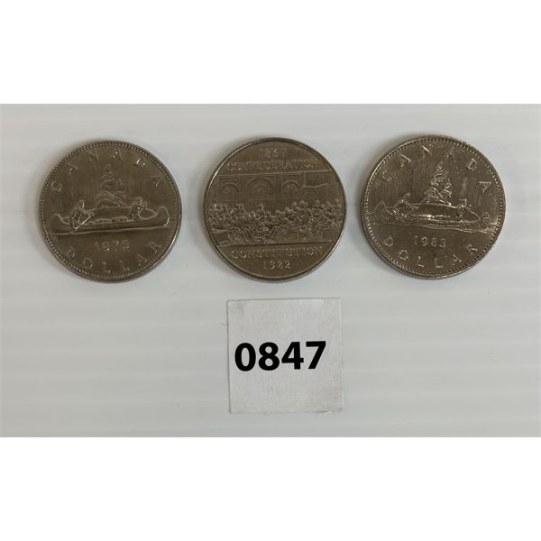 LOT OF 3 - 1975-1983 CDN VOYAGEUR & CONFEDERATION $1 PCS