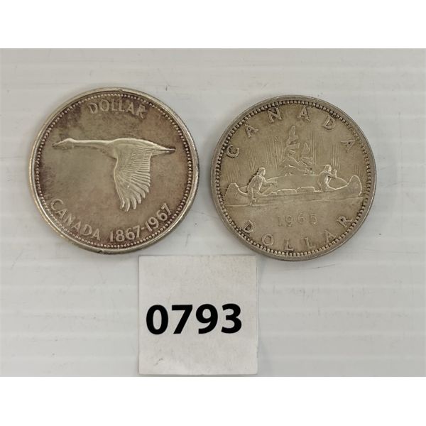 LOT OF 2 - 1956 & 1967 CDN SILVER DOLLARS