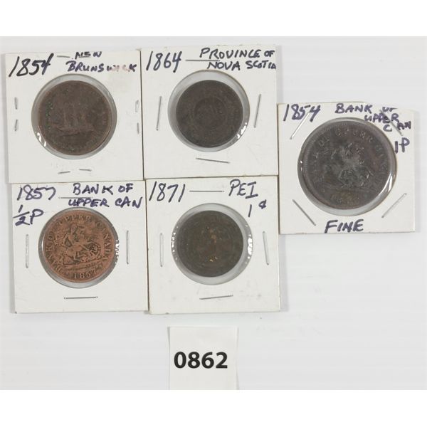 LOT OF 5 - MISC CDN COINS - INCL PEI & NOVA SCOTIA