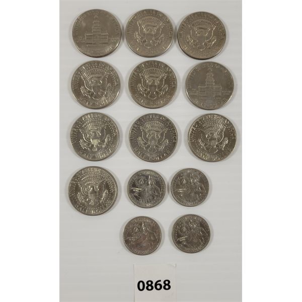 LOT OF 14 - US HALF DOLLARS & QUARTERS - INCL 1974 & 1976, ETC.