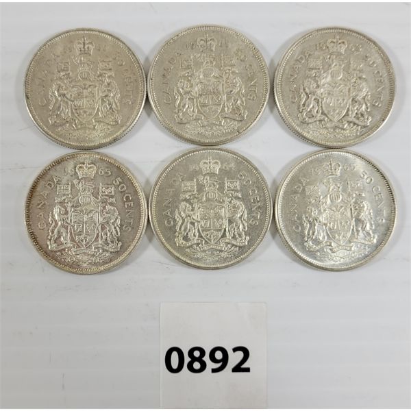 LOT OF 6 - CDN 50 CENT PCS - INCL 1961 & 1964