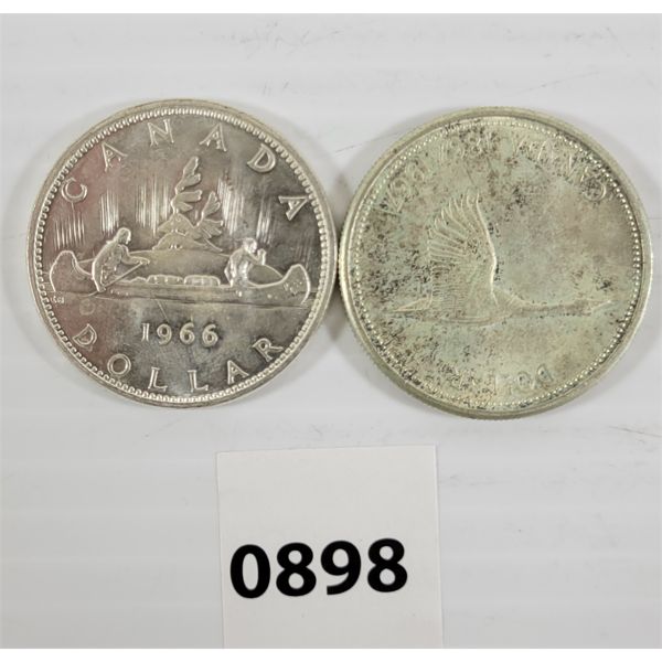 LOT OF 2 - 1966 & 1967 CDN SILVER $1 PCS