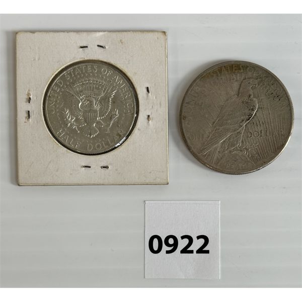 LOT OF 2 - 1925 & 1967 U.S. SILVER HALF & DOLLAR COINS 