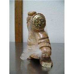 7" soapstone dancer with silver moon spirit mask face by Eddie Lee ()