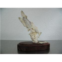 Group of 5 salmon mounted on wood base- imported, not Alaskan ()