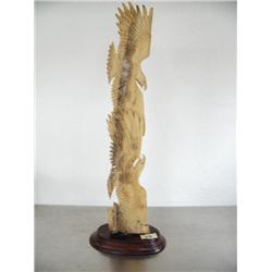 13-1/2" outstanding group of 2 eagles fighting over a fish phenomenal details- imported, not Alaskan