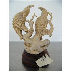 4" bone carved with 2 eagles in a tree outstanding carving- imported, not Alaskan()