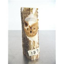 3-1/2" ivory owl face mounted on antler done by IBN in 1994 ()
