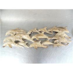 Large pod of swimming whales- approx. 17 whales- carved out of bone- imported, not Alaskan ()