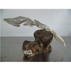 Pod of 4 whales carved out of antler mounted on bone- imported, not Alaskan ()