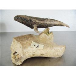 6" bone whale mounted on bone base- imported, not Alaskan ()