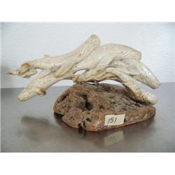 Group of 5 whales carved out of bone 9"- imported, not Alaskan ()