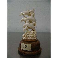 4-1/4" mastodon ivory carving of 6 whales- imported, not Alaskan ()