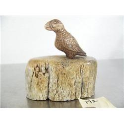 2" bone carved puffin on bone base- imported, not Alaskan ()