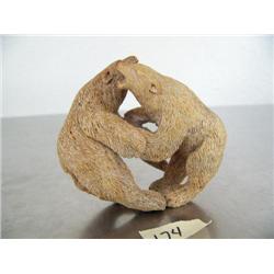 Pair of fighting brown bears 2-1/2" carved from bone- imported, not Alaskan ()