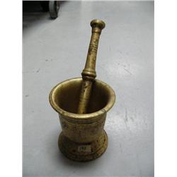 Very old brass mortar and pestle- 5" ()