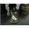 Image 3 : Lot of: 2 brass mortar and one pestle, very old bell, very old wooden container with carved bird on 