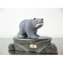 4-1/2" soapstone bear on soapstone base- overall length 8" and overall height is 5-1/2" with bone fi