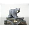 Image 1 : 4-1/2" soapstone bear on soapstone base- overall length 8" and overall height is 5-1/2" with bone fi