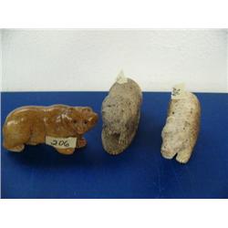 Lot of 3 carved bone bears- imported, not Alaskan ()