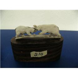 3" pair of carved fighting bears carved from antler ()