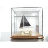 Image 1 : 8" white ivory and baleen sailing ship by Jonal Tulek from Nome, AK- in glass case ()
