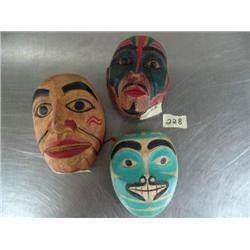 Lot of 3 imported, not Alaskan small wooden hand carved and painted masks ()