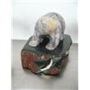 Image 1 : 4" soapstone walking bear with soapstone base with swimming fish by Eddie Lee ()