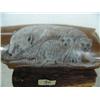 Image 2 : 7" mammoth ivory bark scrimshawed with a family of bears mounted on wood base by Michael Bonneo done