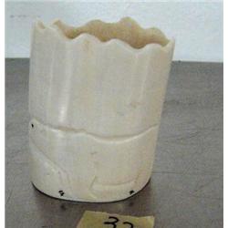 2-1/2" white ivory toothpick holder with relief carved polar bear by Alice Toplock from Little Diome