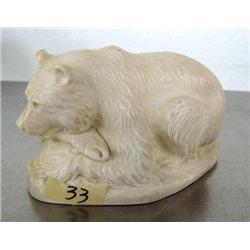 4-1/2" carved mammoth ivory bear with fish- Russian ()